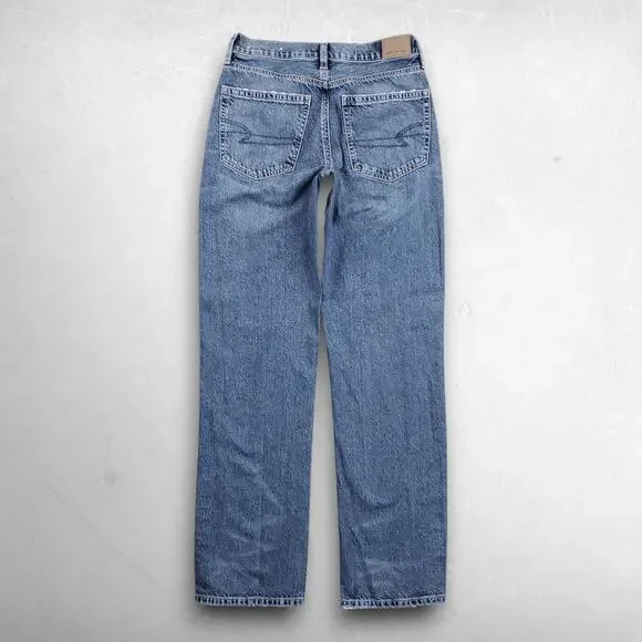 American Eagle Low Rise Baggy Jeans Women 2 Blue Stretch Faded Y2K Skater 90s - Picture 2 of 9